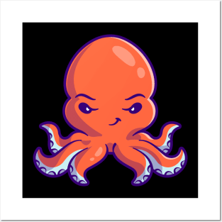 Cute Octopus Cartoon Posters and Art